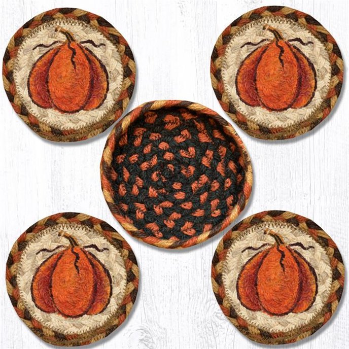 Harvest Pumpkin Braided Coasters in a Basket 5"x5" Set of 4 Thumbnail