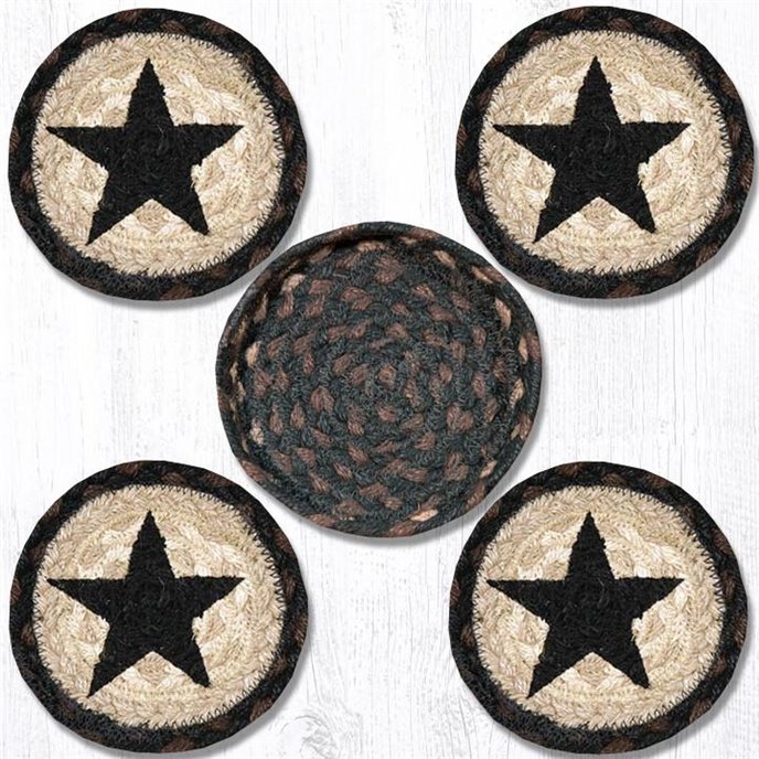 CNB-313 Black Star Braided Coasters in a Basket 5"x5" (Set of 4) Thumbnail