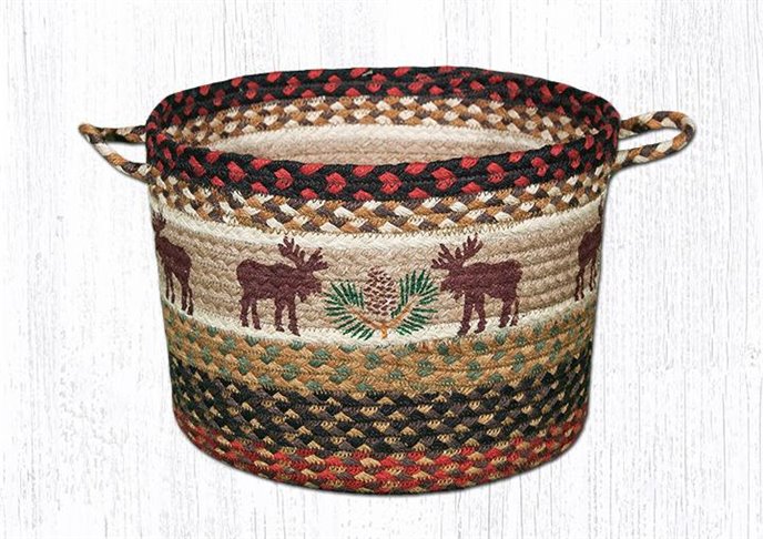 Moose/Pinecone Printed Braided Utility Basket 17"x11" Thumbnail