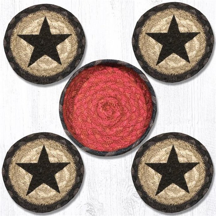 CNB-238 Black Star Braided Coasters in a Basket 5"x5" (Set of 4) Thumbnail
