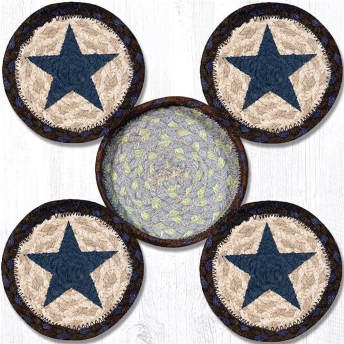 Blue Star Braided Coasters in a Basket 5"x5" (Set of 4) Thumbnail