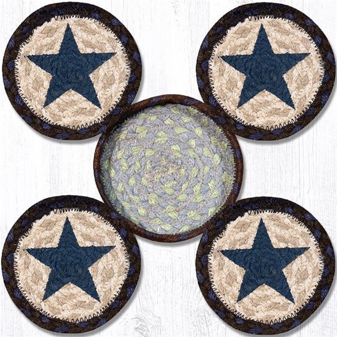 Blue Star Braided Coasters in a Basket 5"x5" (Set of 4) Thumbnail