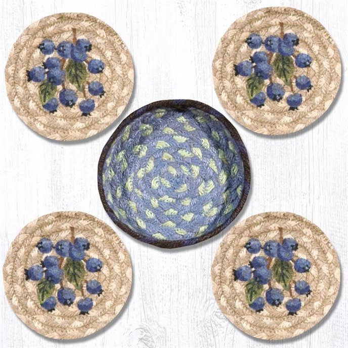 Blueberry Braided Coasters in a Basket 5"x5" (Set of 4) Thumbnail