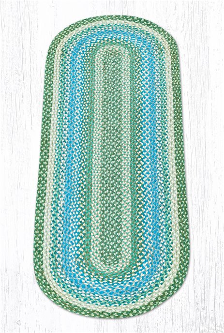 Sage/Ivory/Settlers Blue Oval Braided Rug 2'x6' Thumbnail