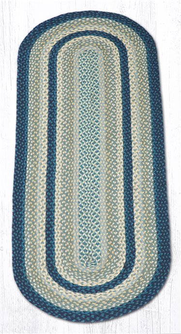 Breezy Blue/Taupe/Ivory Oval Braided Rug 2'x6' Thumbnail