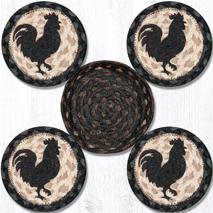 Rooster Silhouette Braided Coasters in a Basket 5"x5" Set of 4 Thumbnail