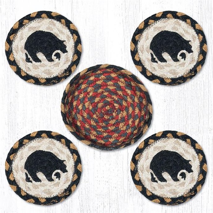 Black Bear Braided Coasters in a Basket 5"x5" Set of 4 Thumbnail