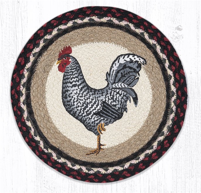 Black & White Rooster Round Braided Chair Pad 15.5"x15.5" Thumbnail