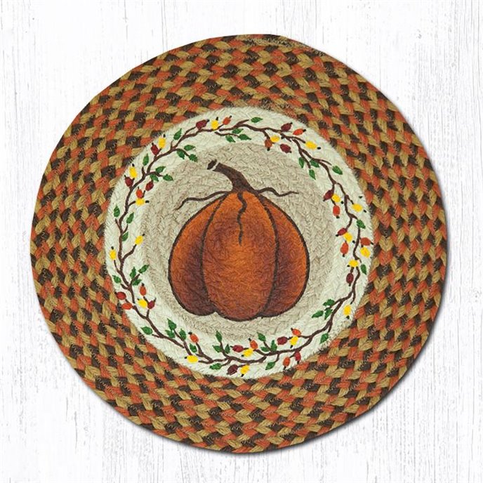 Harvest Pumpkin Round Braided Chair Pad 15.5"x15.5" Thumbnail