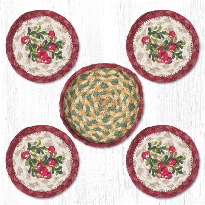 Cranberries Braided Coasters in a Basket 5"x5" Set of 4 Thumbnail