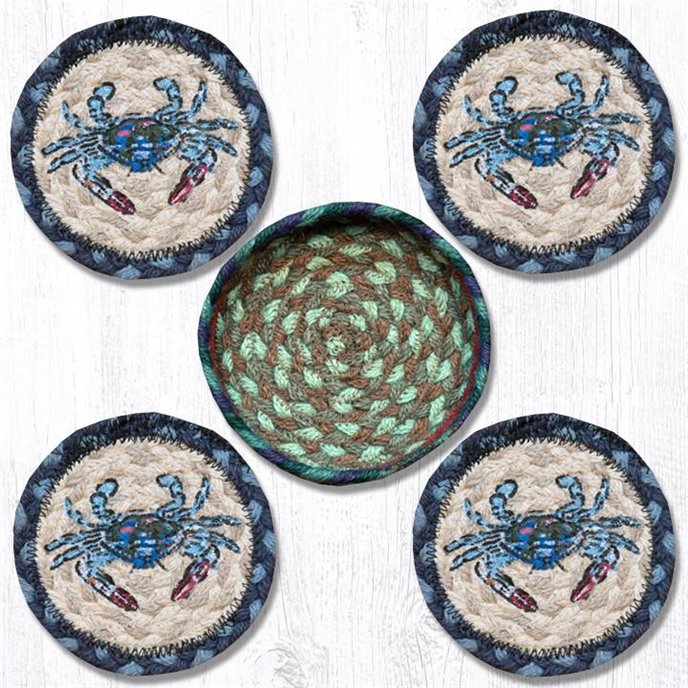 Blue Crab Braided Coasters in a Basket 5"x5" (Set of 4) Thumbnail