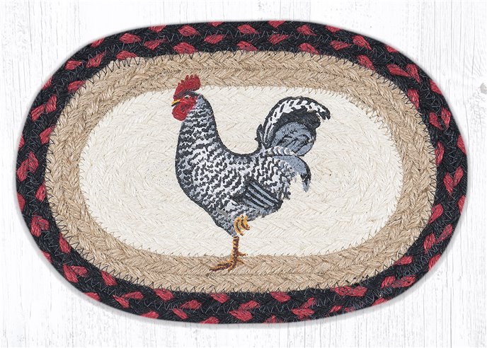 Black & White Rooster Printed Oval Braided Swatch 7.5"x11" Thumbnail