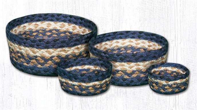Light & Dark Blue/Mustard Braided Casserole Baskets Set of 4 Thumbnail