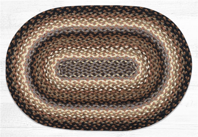 Black/Tan/Terracotta Oval Braided Rug 20"x30" Thumbnail