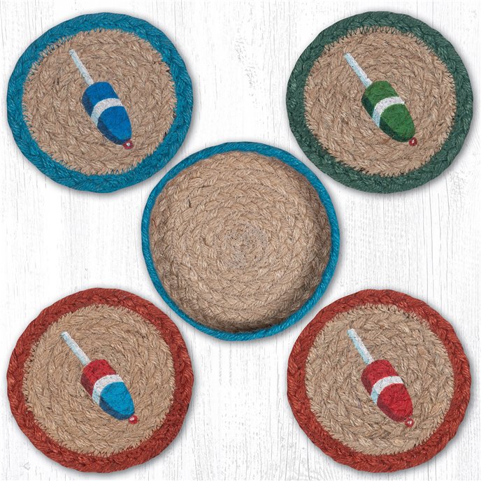 Lobster Buoy Braided Coasters in a Basket 5"x5" Set of 4 Thumbnail