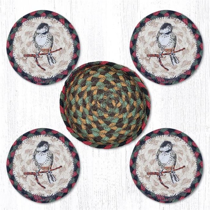 Chickadee Braided Coasters in a Basket 5"x5" Set of 4 Thumbnail