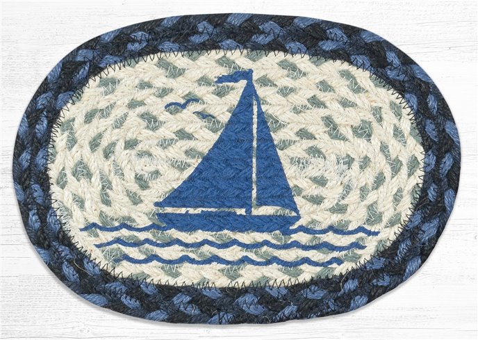 Sailboat Printed Oval Braided Swatch 7.5"x11" Thumbnail