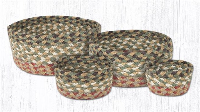 Olive/Burgundy/Gray Braided Casserole Baskets Set of 4 Thumbnail