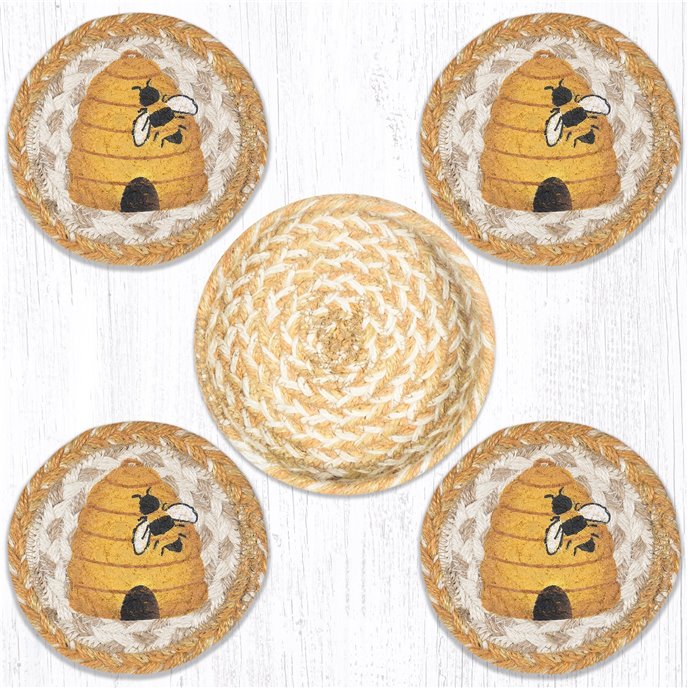 Beehive Braided Coasters in a Basket 5"x5" (Set of 4) Thumbnail
