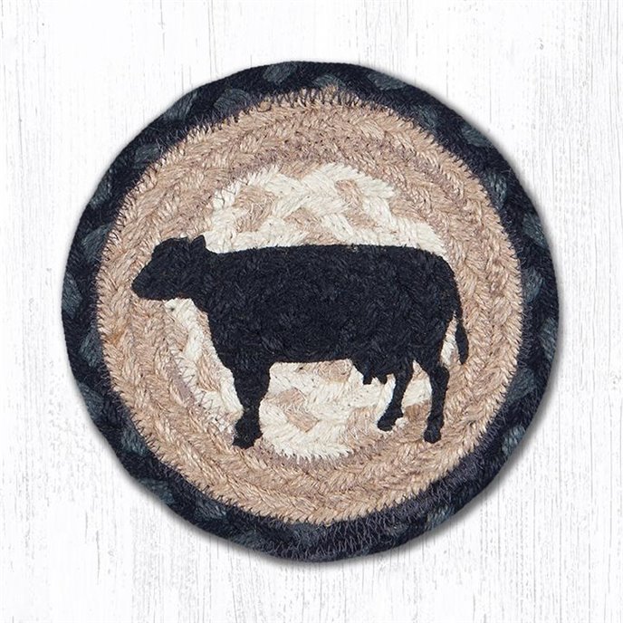 Cow Silhouette Round Large Braided Coaster 7"x7" Set of 4 Thumbnail