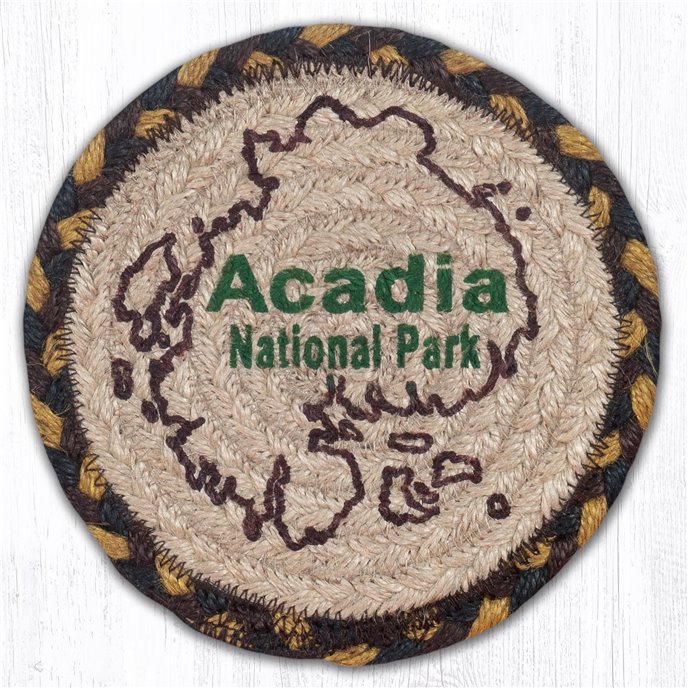 Acadia Map Round Large Braided Coaster 7"x7" Set of 4 Thumbnail