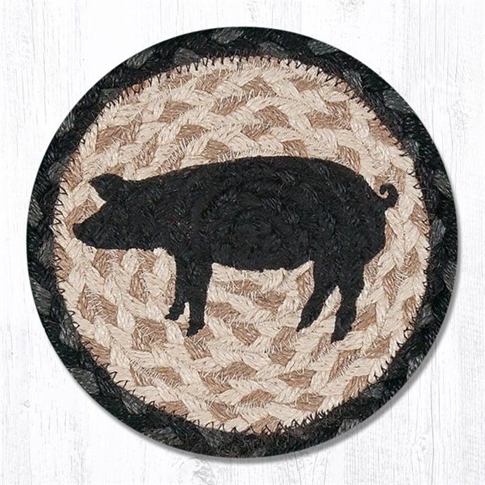 Pig Silhouette Round Large Braided Coaster 7"x7" Set of 4 Thumbnail