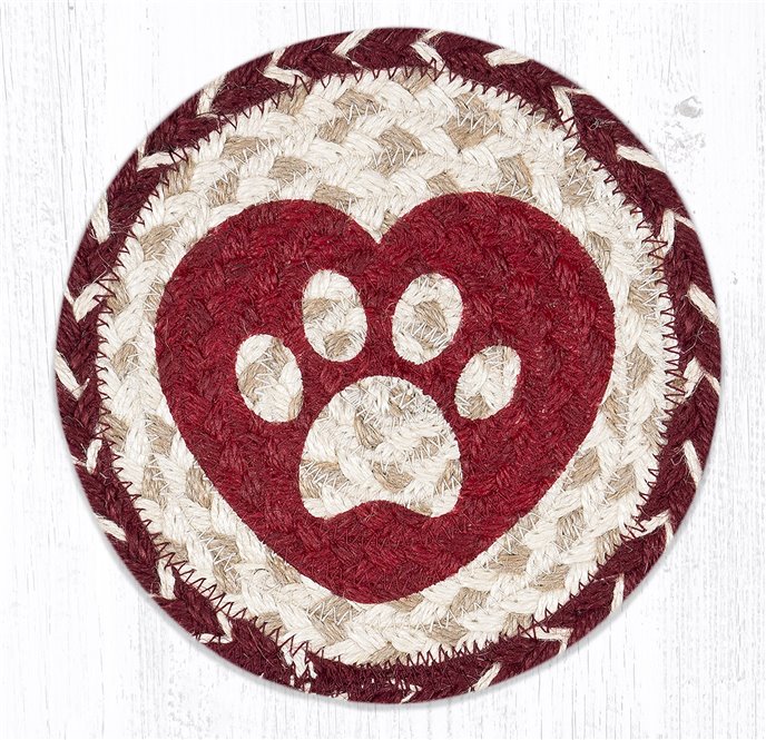 Heart Paw Round Large Braided Coaster 7"x7" Set of 4 Thumbnail