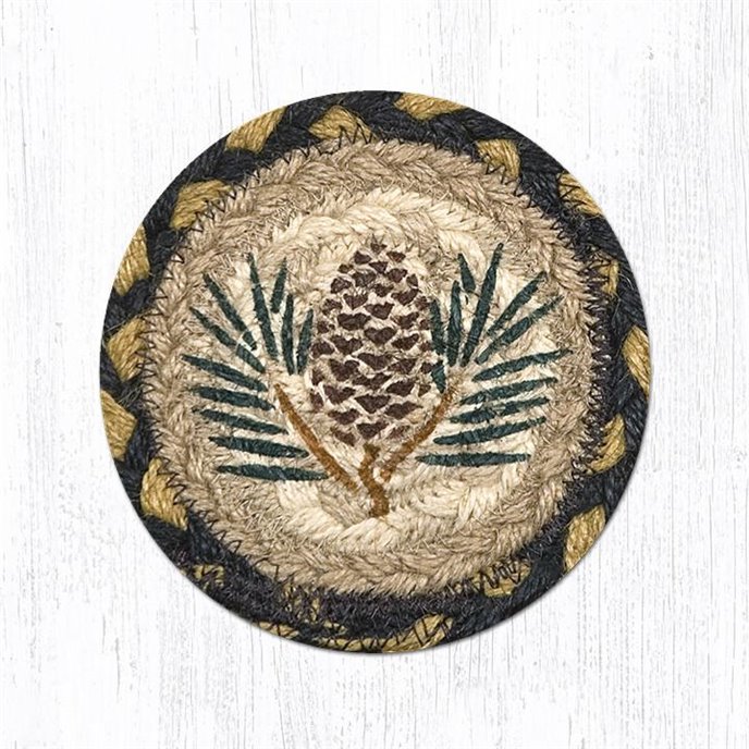 Pinecone Printed Braided Coaster 5"x5" Set of 4 Thumbnail