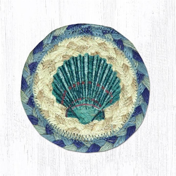 Blue Scallop Printed Braided Coaster 5"x5" Set of 4 Thumbnail