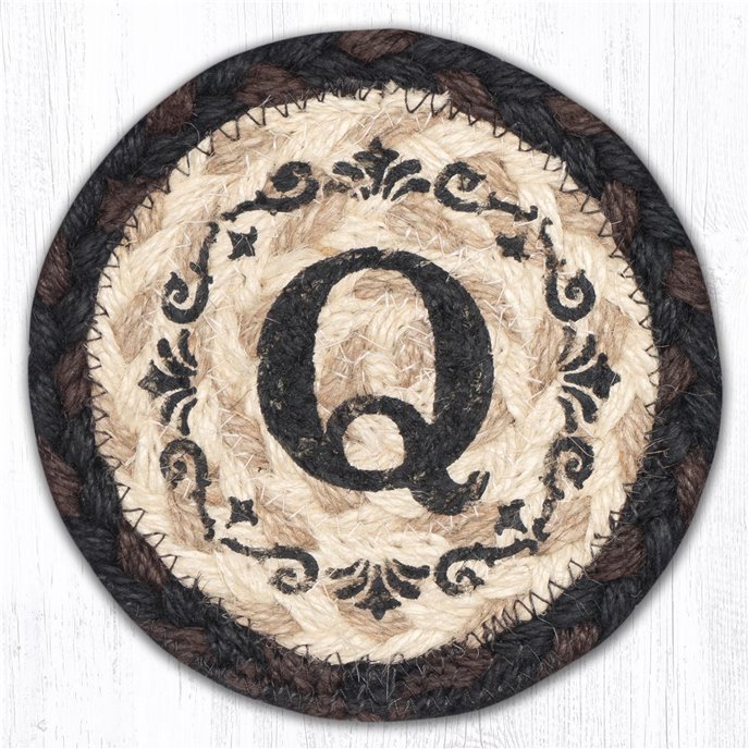 Q Monogram Printed Braided Coaster 5"x5" Set of 4 Thumbnail