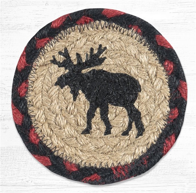 Black Moose Printed Braided Coaster 5"x5" Set of 4 Thumbnail