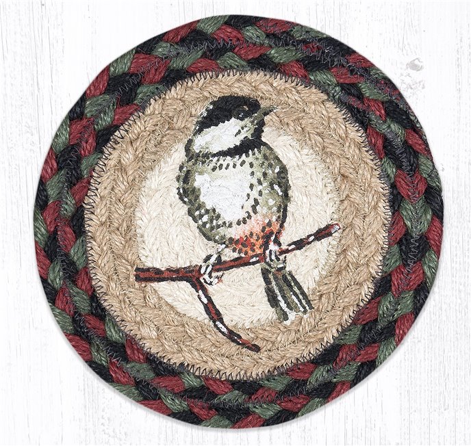 Chickadee Round Large Braided Coaster 7"x7" Set of 4 Thumbnail