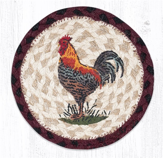 Rustic Rooster Round Large Braided Coaster 7"x7" Set of 4 Thumbnail