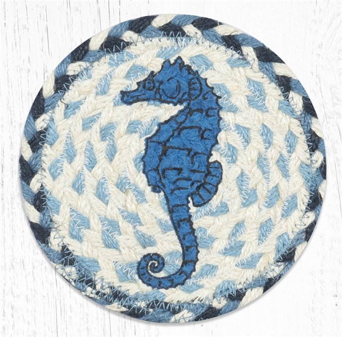 Seahorse Round Large Braided Coaster 7"x7" Set of 4 Thumbnail