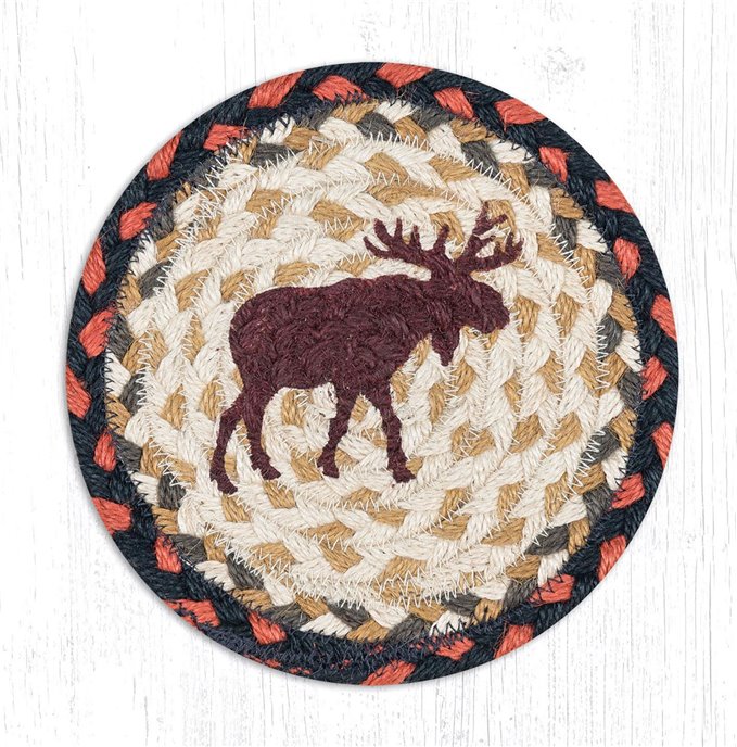 Moose Round Large Braided Coaster 7"x7" Set of 4 Thumbnail