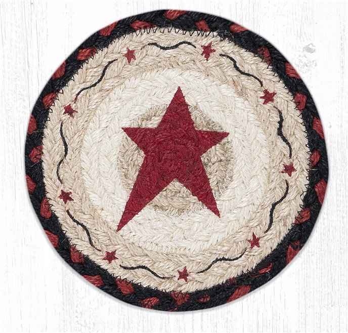 Primitive Star Burgundy Round Large Braided Coaster 7"x7" Set of 4 Thumbnail