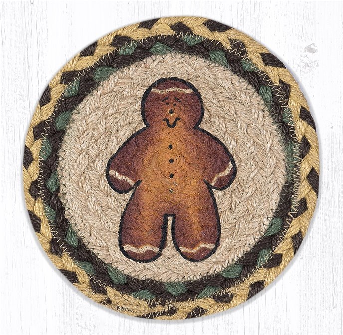 Gingerbread Man Round Large Braided Coaster 7"x7" Set of 4 Thumbnail