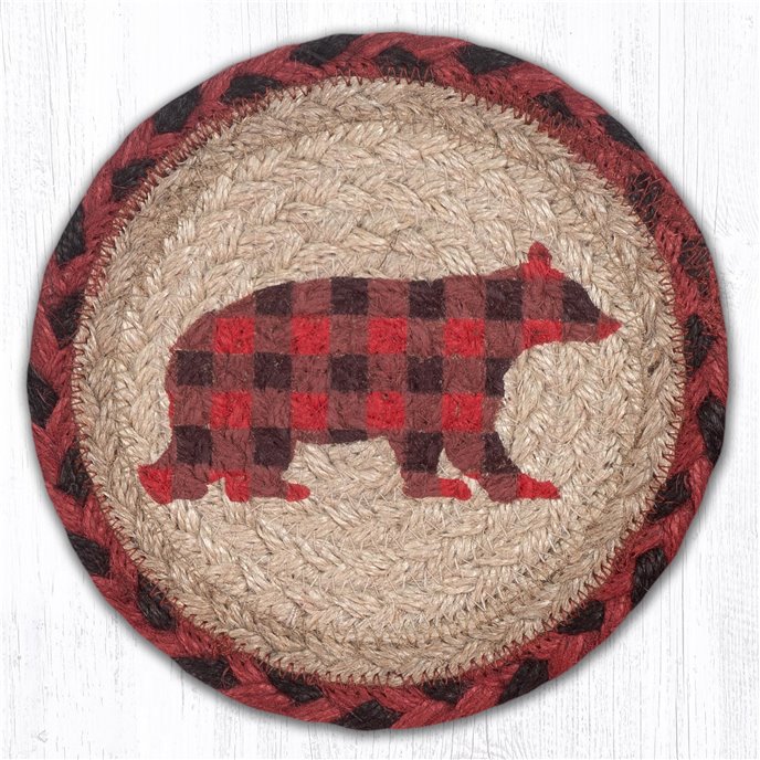 Flannel Bear Round Large Braided Coaster 7"x7" Set of 4 Thumbnail