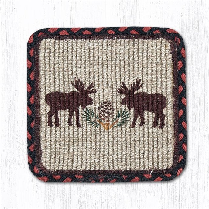 Moose/Pinecone Wicker Weave Braided Coaster 5"x5" Set of 4 Thumbnail