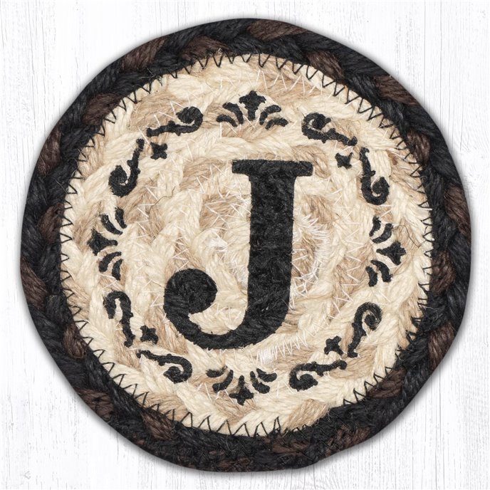 J Monogram Printed Braided Coaster 5"x5" Set of 4 Thumbnail
