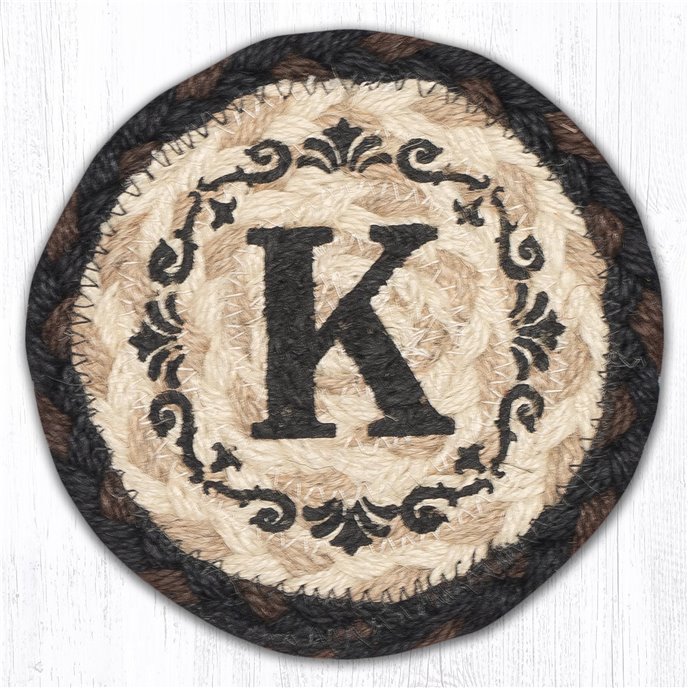 K Monogram Printed Braided Coaster 5"x5" Set of 4 Thumbnail