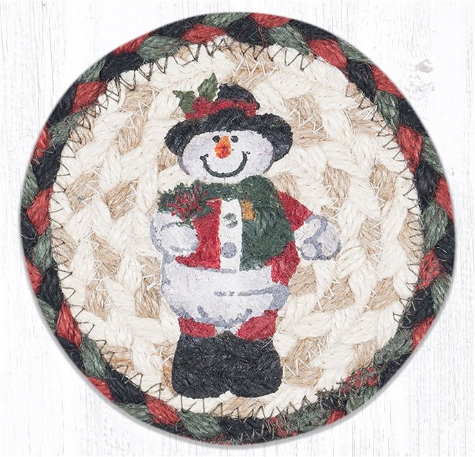 Snowman in Top Hat Printed Braided Coaster 5"x5" Set of 4 Thumbnail