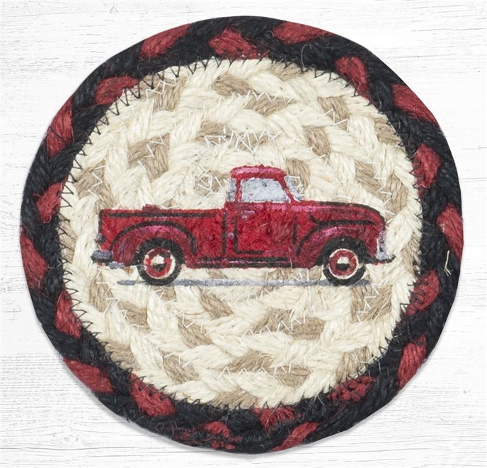 Vintage Red Truck Printed Braided Coaster 5"x5" Set of 4 Thumbnail