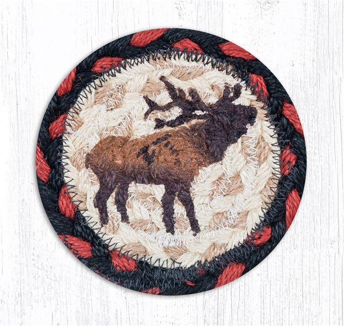 Winter Elk Printed Braided Coaster 5"x5" Set of 4 Thumbnail