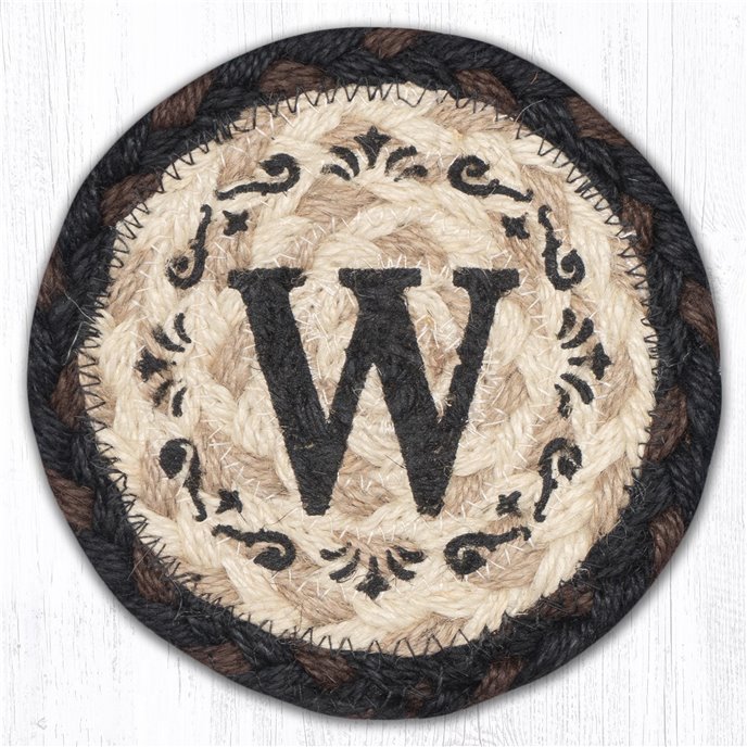 W Monogram Printed Braided Coaster 5"x5" Set of 4 Thumbnail