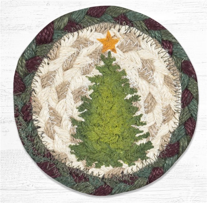 Christmas Joy Tree Printed Braided Coaster 5"x5" Set of 4 Thumbnail