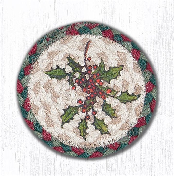 Holly Printed Braided Coaster 5"x5" Set of 4 Thumbnail