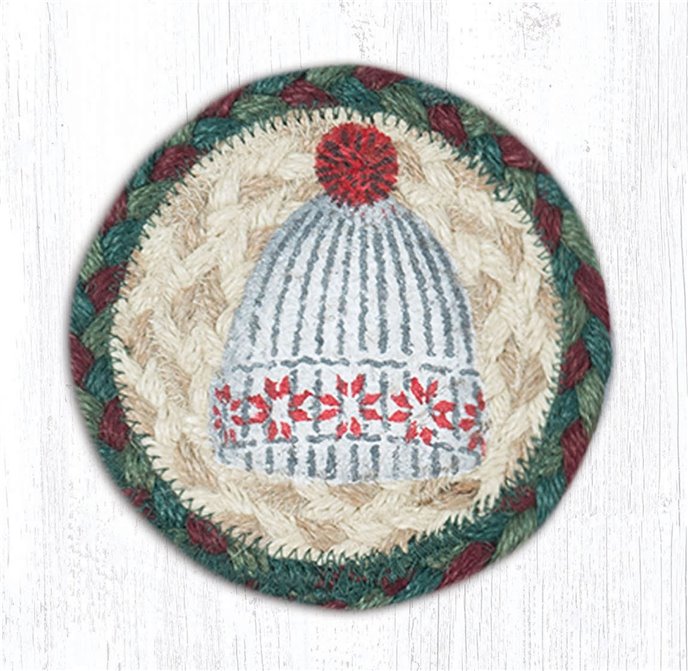 Winter Hat Printed Braided Coaster 5"x5" Set of 4 Thumbnail