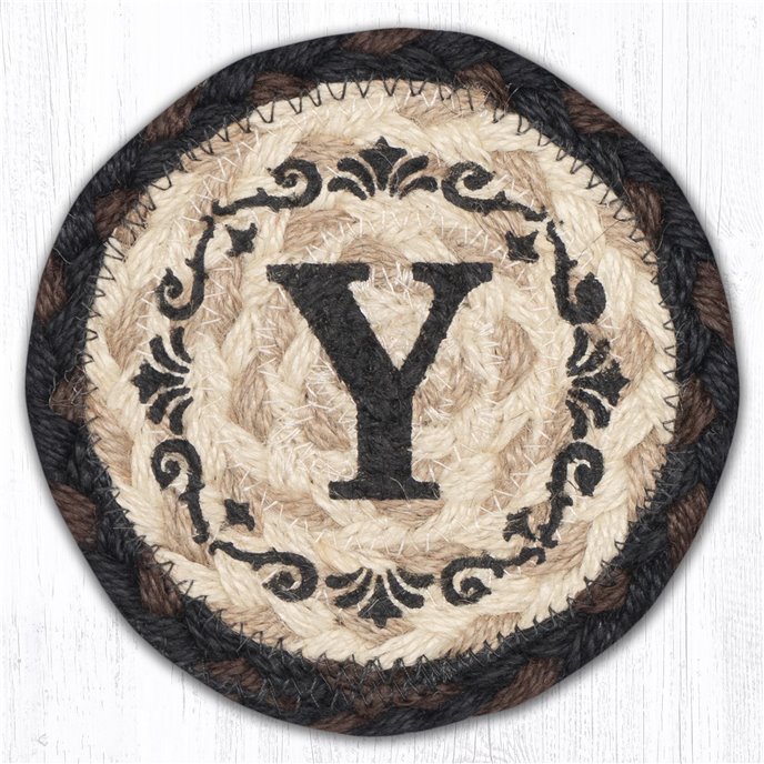 Y Monogram Printed Braided Coaster 5"x5" Set of 4 Thumbnail