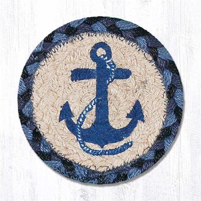 Navy Anchor Printed Braided Coaster 5"x5" Set of 4 Thumbnail